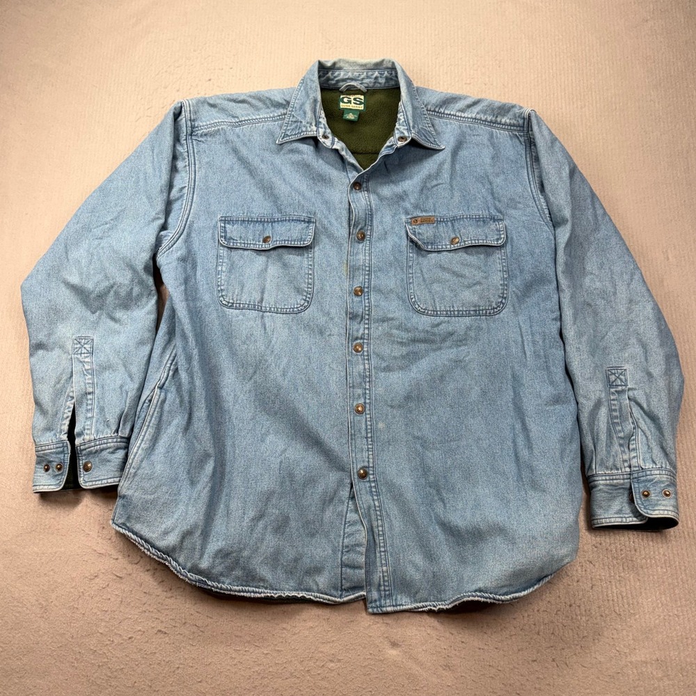 Guide Series Denim Shirt Jacket Mens XL Blue Fleece Lined Heavyweight Workwear